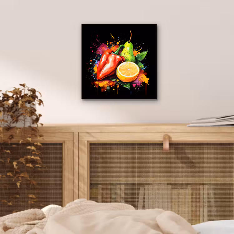 Aluminium schilderij - Paprika - Peer - Citroen - Graffiti - Verf - Abstract — 4
