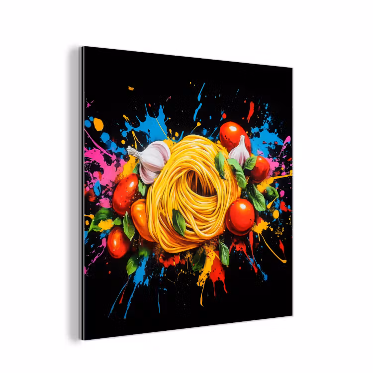 Aluminium schilderij - Spaghetti - Graffiti - Verf - Kleurrijk - Eten - Modern — 1