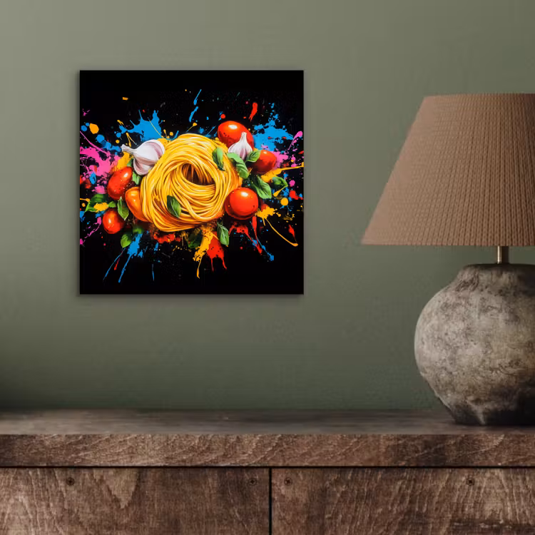 Aluminium schilderij - Spaghetti - Graffiti - Verf - Kleurrijk - Eten - Modern — 3