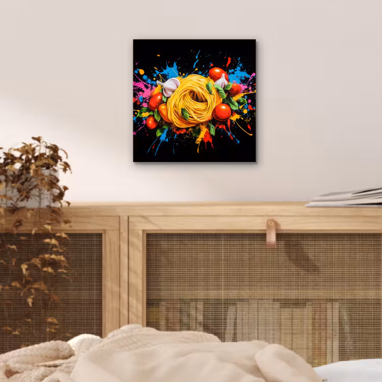 Aluminium schilderij - Spaghetti - Graffiti - Verf - Kleurrijk - Eten - Modern — 4