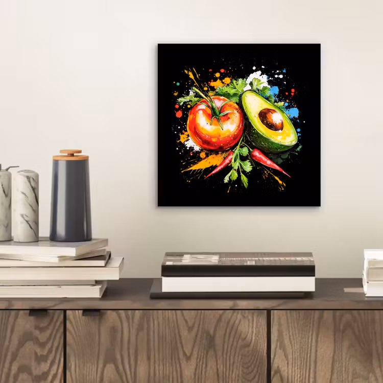 Aluminium schilderij - Tomaat - Avocado - Peper - Graffiti - Verf - Modern — 2