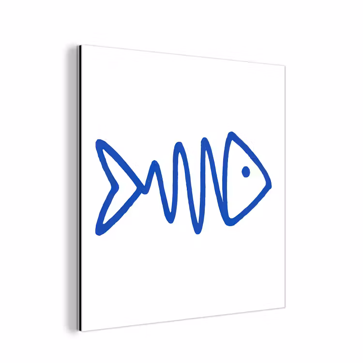 Aluminium schilderij - Vis - Minimalistisch - Blauw - Lijn — 1