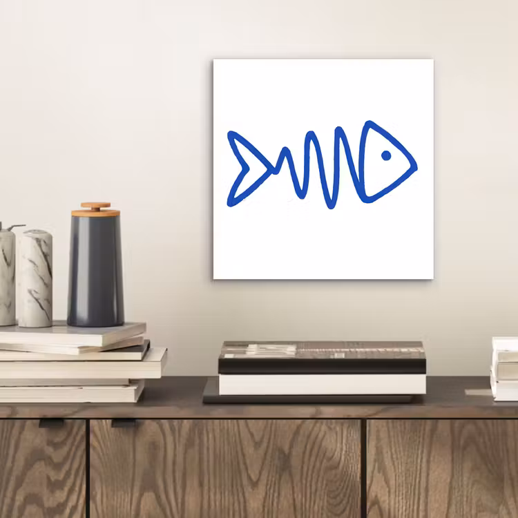 Aluminium schilderij - Vis - Minimalistisch - Blauw - Lijn — 2