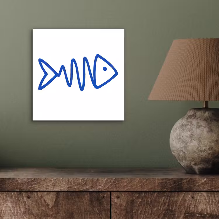 Aluminium schilderij - Vis - Minimalistisch - Blauw - Lijn — 3