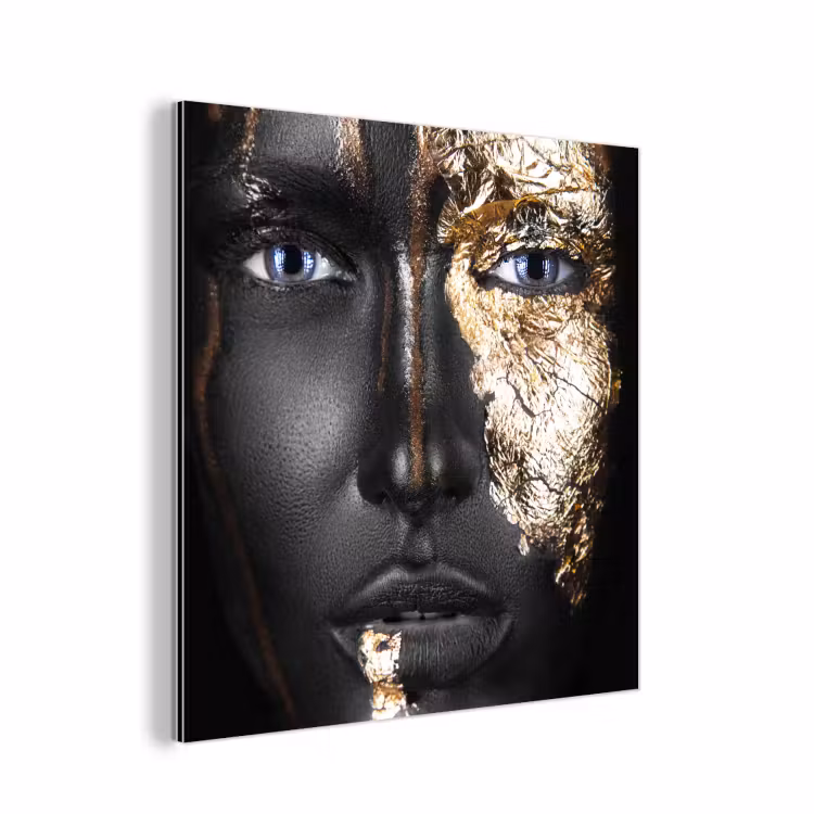 Aluminium schilderij - Vrouw - Bladgoud - Zwart - Goud - Luxe — 1