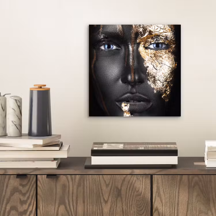 Aluminium schilderij - Vrouw - Bladgoud - Zwart - Goud - Luxe — 2