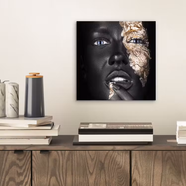 Aluminium schilderij - Vrouw - Bladgoud - Zwart - Huid - Luxe — 2