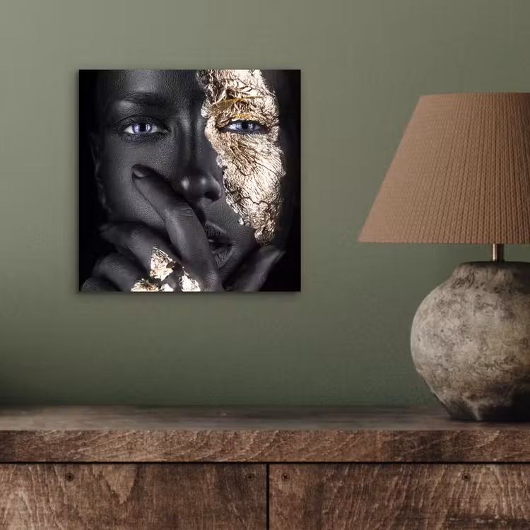 Aluminium schilderij - Vrouw - Goud - Zwart - Schmink - Luxe — 3