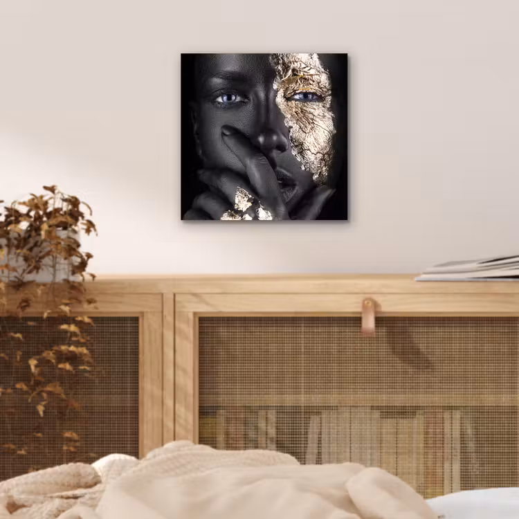 Aluminium schilderij - Vrouw - Goud - Zwart - Schmink - Luxe — 4