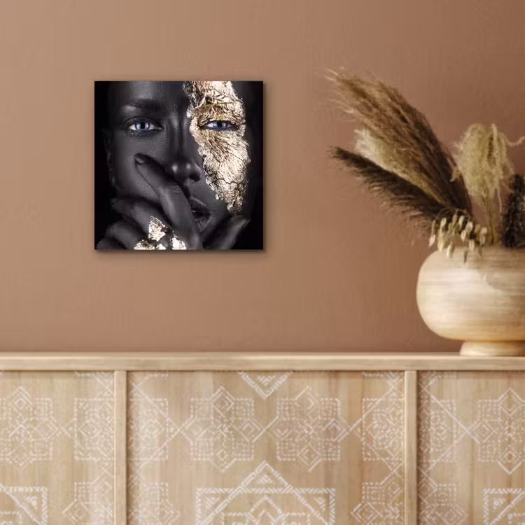 Aluminium schilderij - Vrouw - Goud - Zwart - Schmink - Luxe — 5