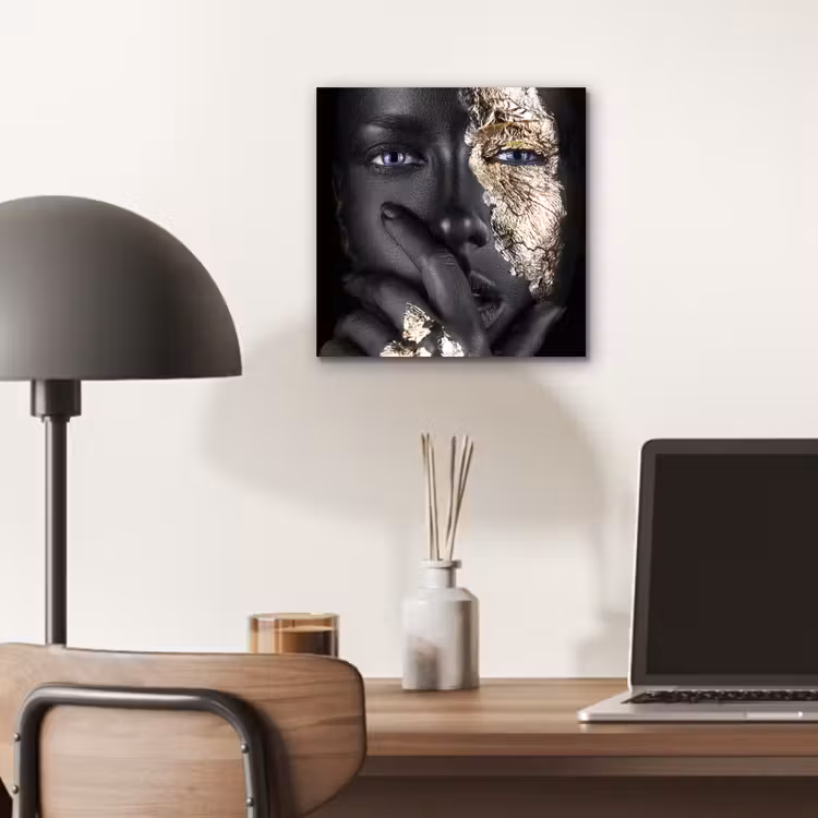 Aluminium schilderij - Vrouw - Goud - Zwart - Schmink - Luxe — 6