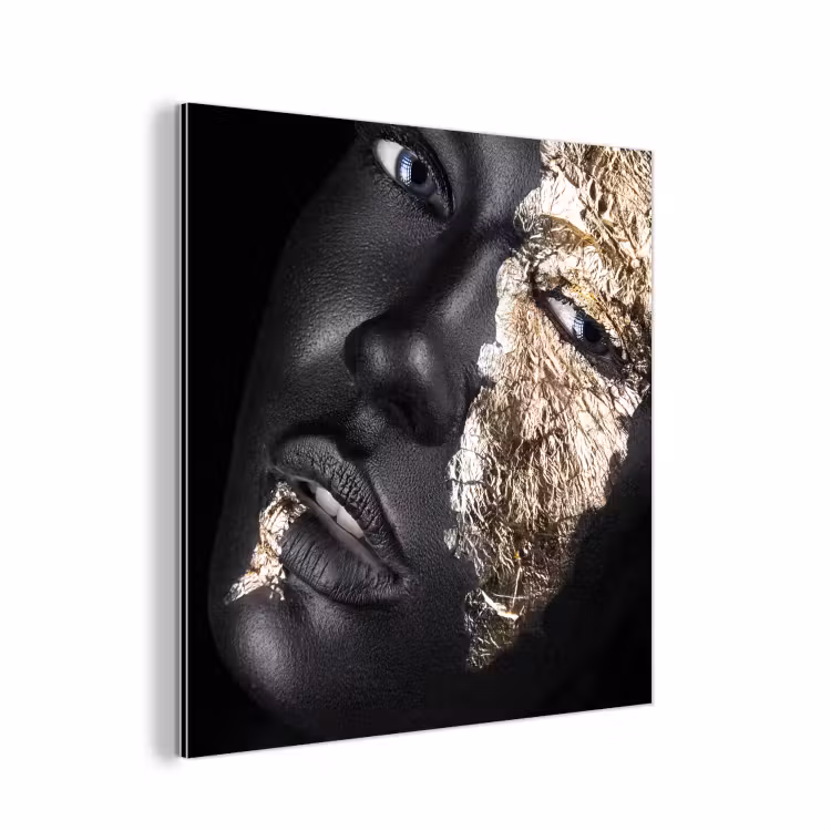Aluminium schilderij - Vrouw - Goud - Zwart - Verf - Luxe — 1