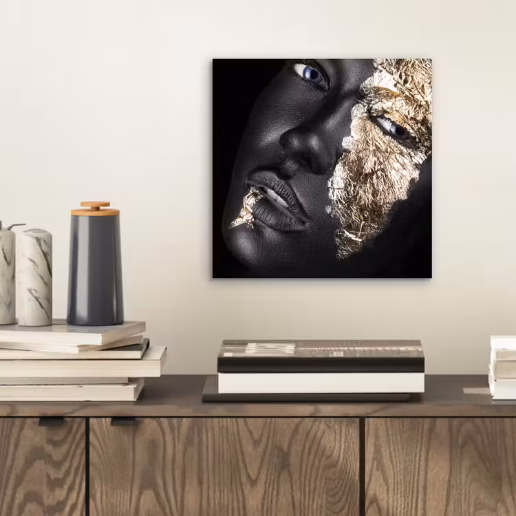 Aluminium schilderij - Vrouw - Goud - Zwart - Verf - Luxe — 2