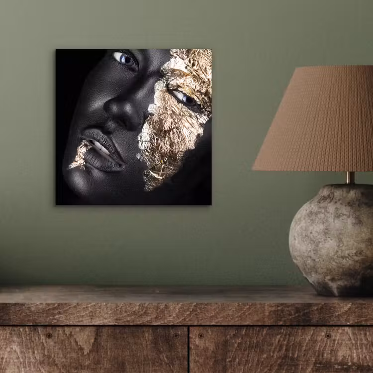 Aluminium schilderij - Vrouw - Goud - Zwart - Verf - Luxe — 3