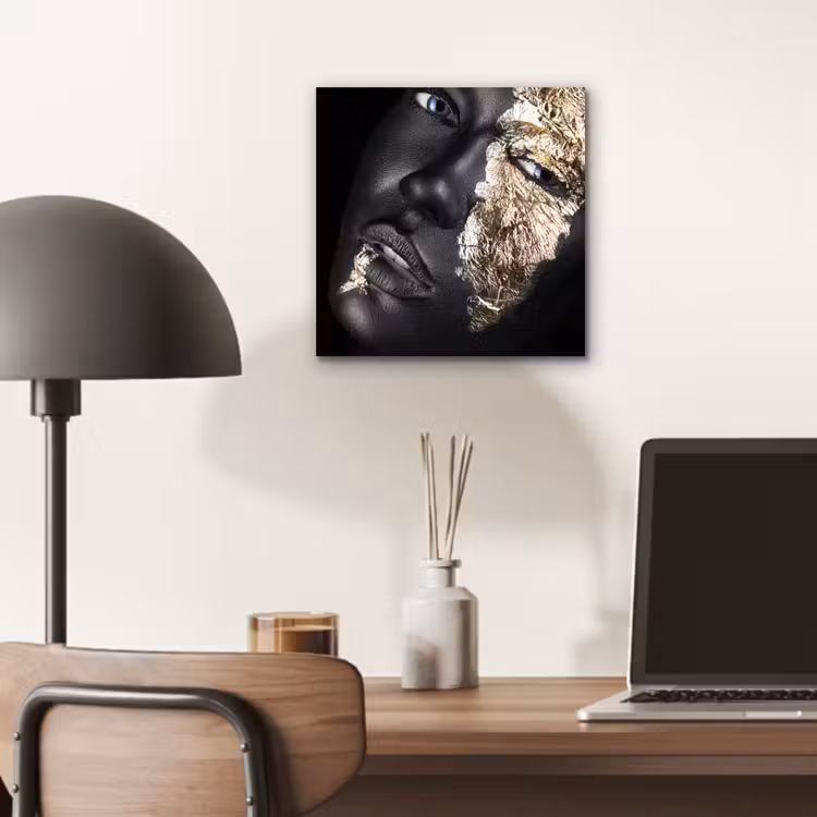 Aluminium schilderij - Vrouw - Goud - Zwart - Verf - Luxe — 6
