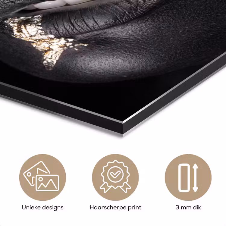 Aluminium schilderij - Vrouw - Goud - Zwart - Verf - Luxe — 7