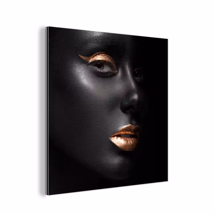 Aluminium schilderij - Vrouw - Make-up - Koper - Zwart — 1