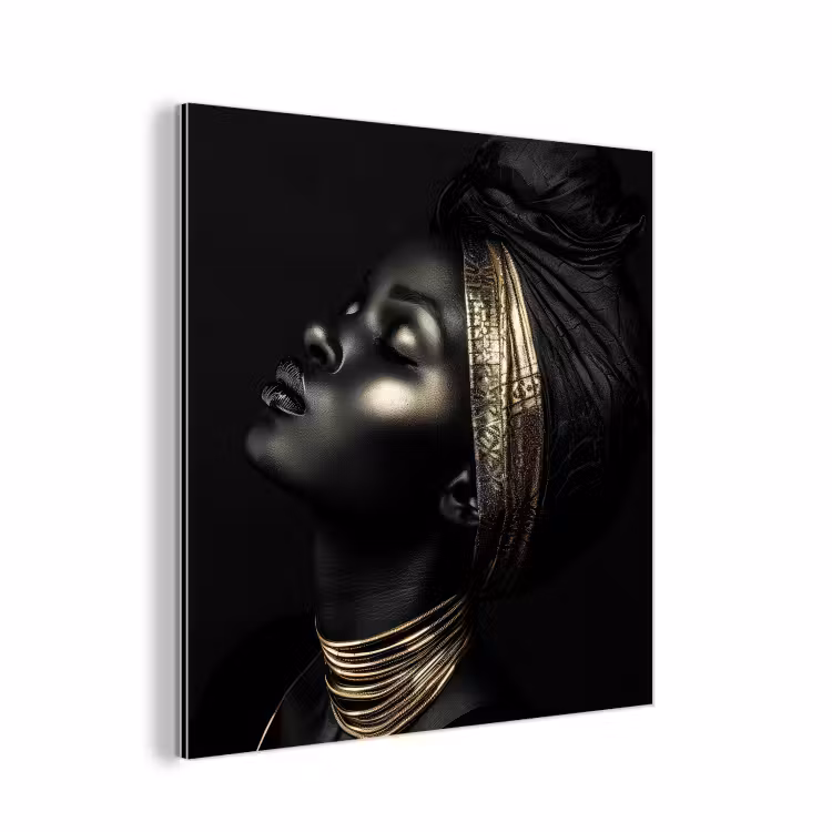 Aluminium schilderij - Vrouw - Zwart - Goud - Sieraden — 1