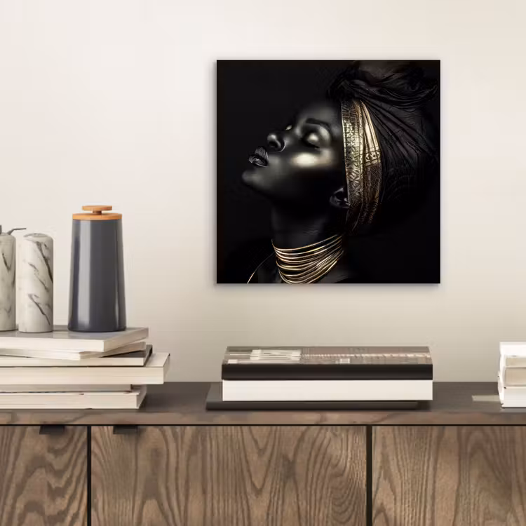 Aluminium schilderij - Vrouw - Zwart - Goud - Sieraden — 2