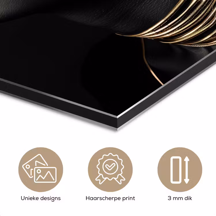 Aluminium schilderij - Vrouw - Zwart - Goud - Sieraden — 7