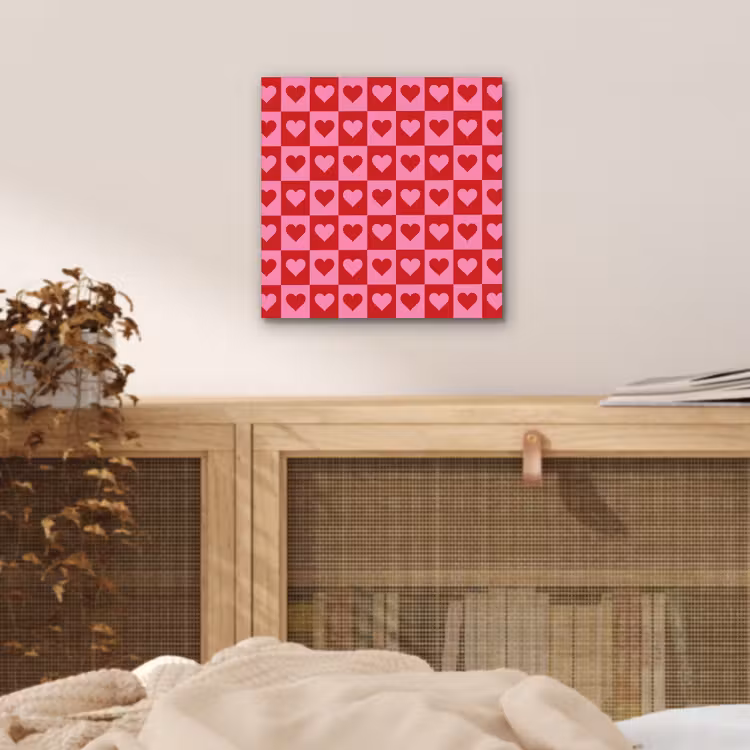 Aluminium schilderij - Rood - Roze - Schaakbord - Valentijn — 4