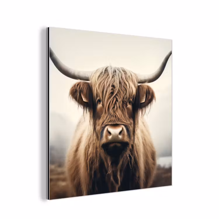 Aluminium schilderij - Schotse hooglander - Hoorns - Landschap — 1