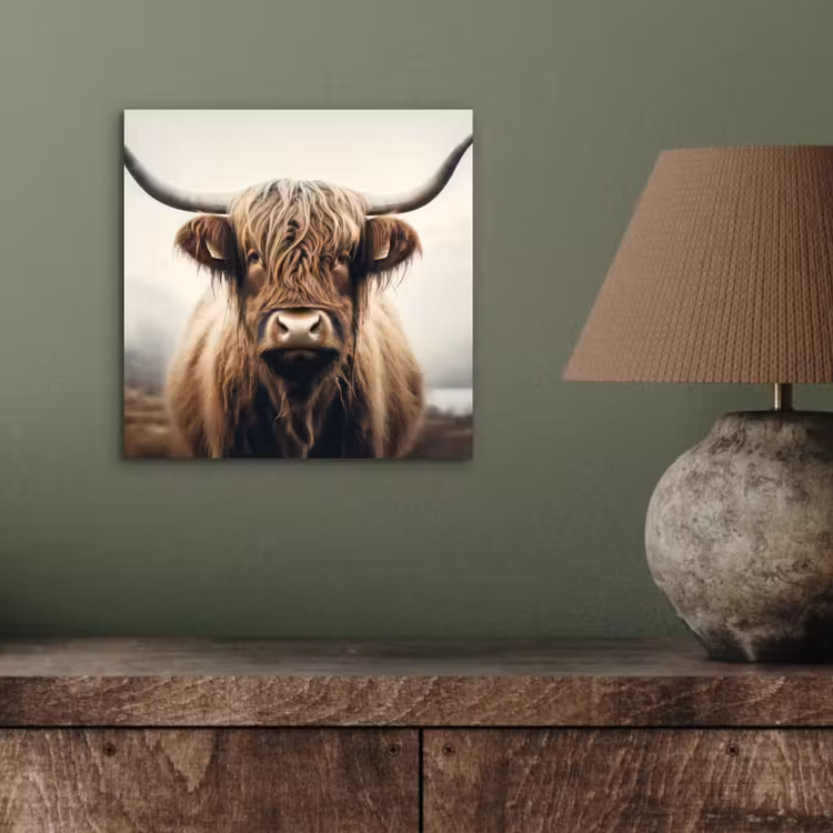 Aluminium schilderij - Schotse hooglander - Hoorns - Landschap — 3
