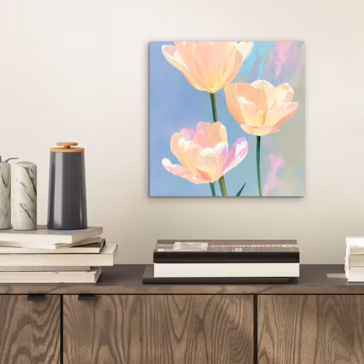 Aluminium schilderij - Tulpen - Roze accenten - Blauw — 2