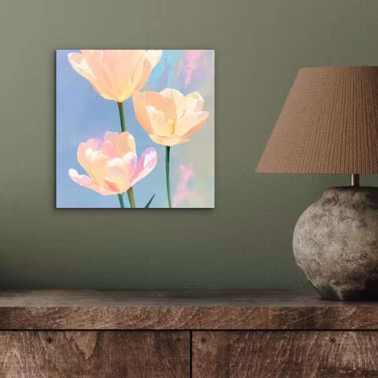 Aluminium schilderij - Tulpen - Roze accenten - Blauw — 3