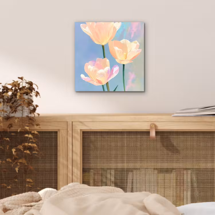 Aluminium schilderij - Tulpen - Roze accenten - Blauw — 4