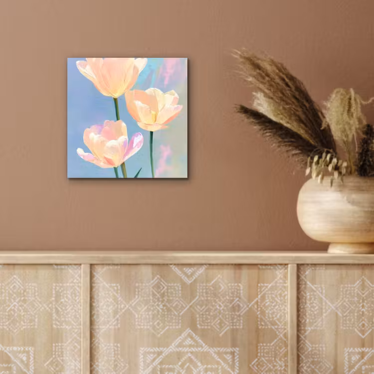 Aluminium schilderij - Tulpen - Roze accenten - Blauw — 5