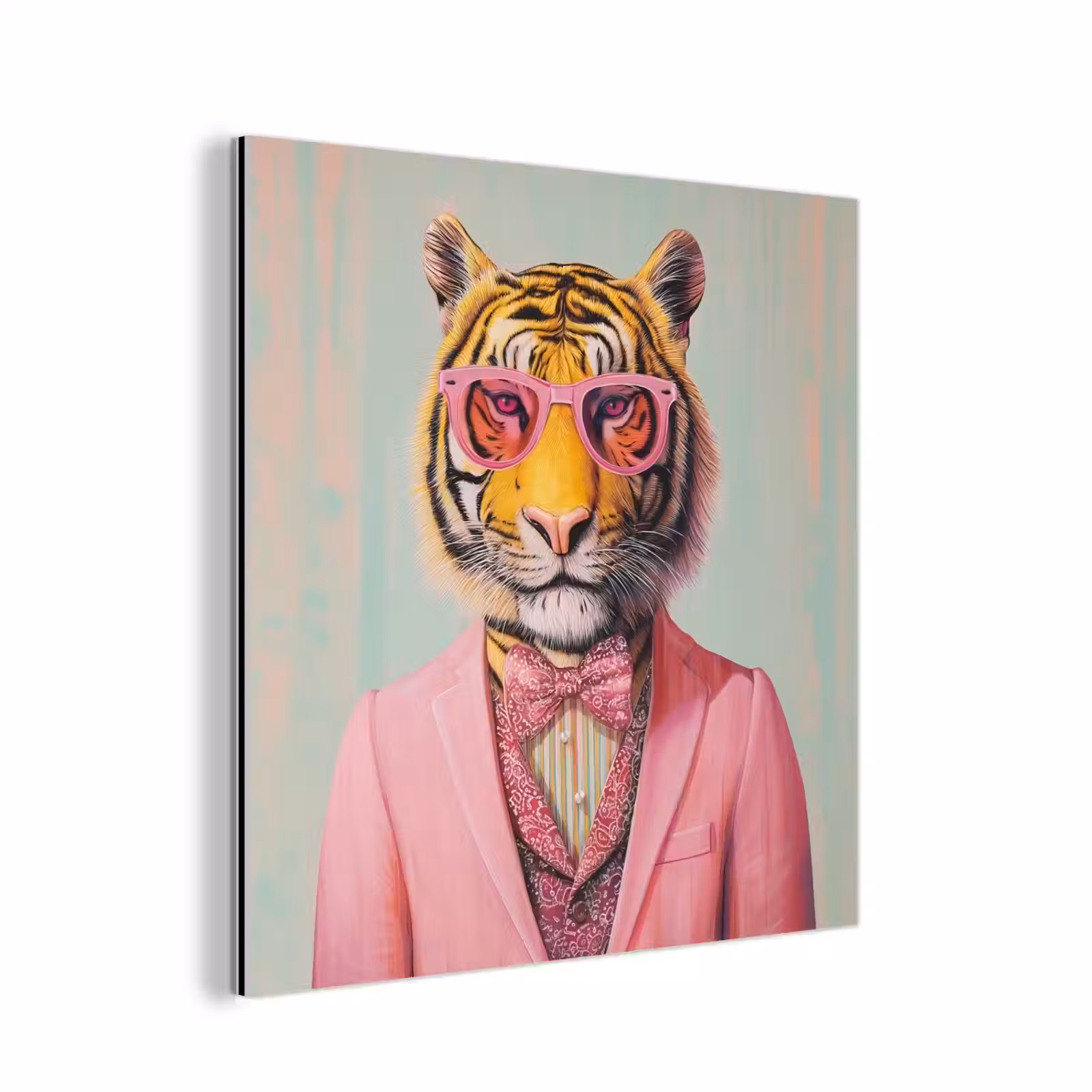 Aluminium schilderij - Tijger - Strik - Jasje - Roze — 1