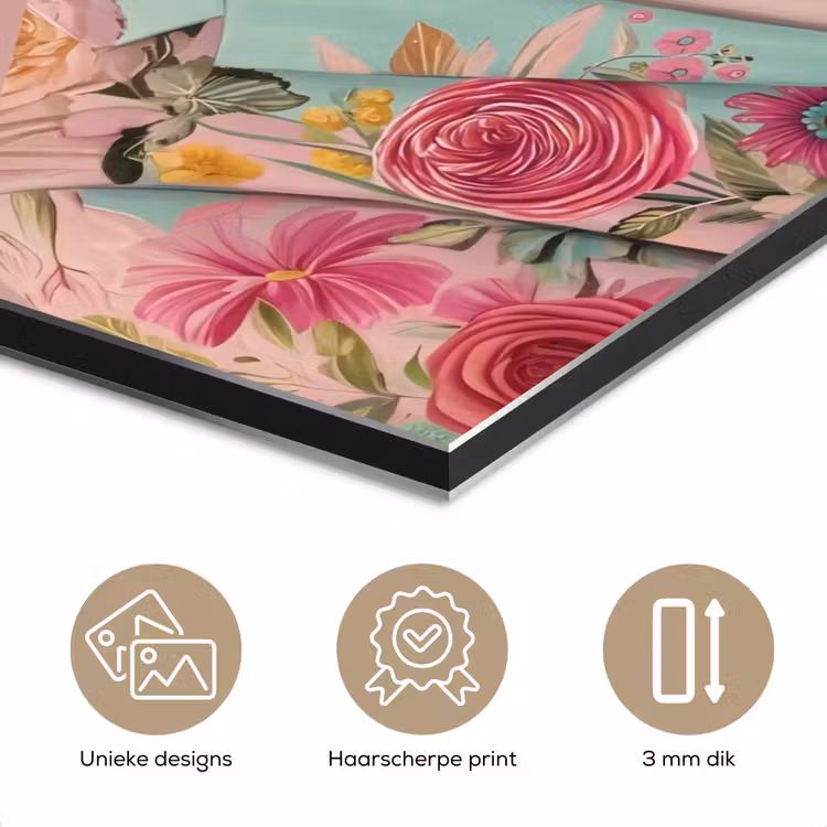 Aluminium schilderij - Luiaard - Bloemenprint - Bril - Roze — 7