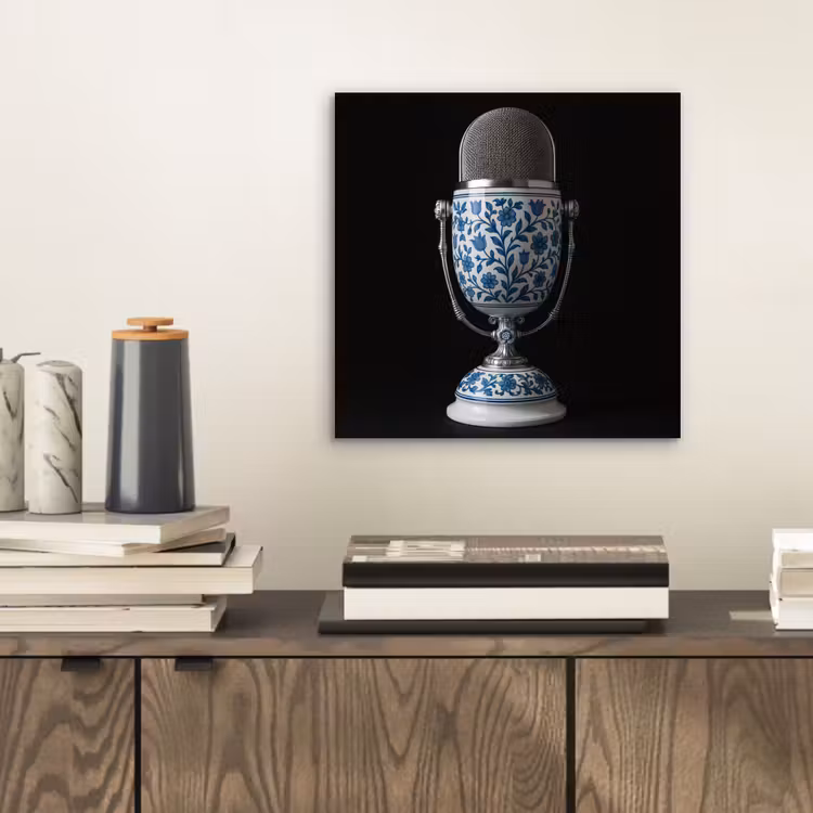 Aluminium schilderij - Microfoon - Delfts blauw - Muziek — 2