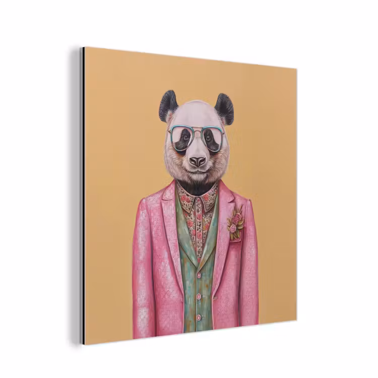 Aluminium schilderij - Panda - Pak - Zonnebril - Blauw — 1