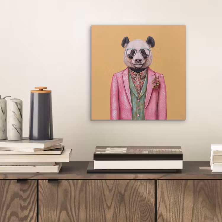Aluminium schilderij - Panda - Pak - Zonnebril - Blauw — 2