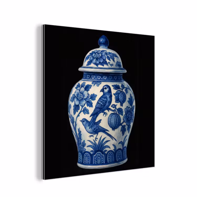 Aluminium schilderij - Pot - Delfts Blauw - Bloemen — 1