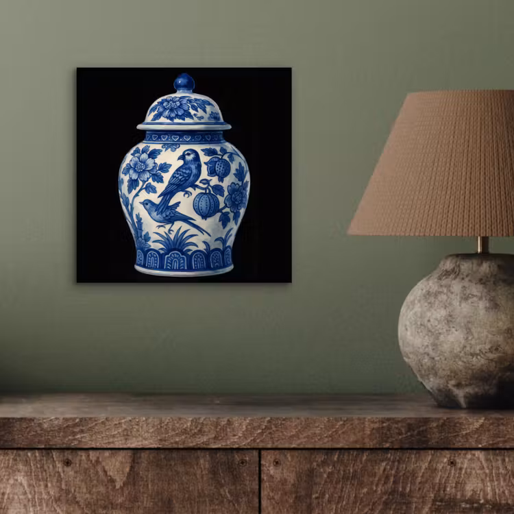 Aluminium schilderij - Pot - Delfts Blauw - Bloemen — 3