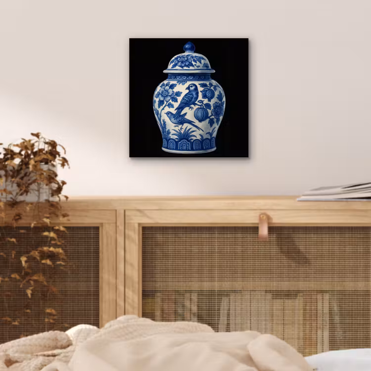Aluminium schilderij - Pot - Delfts Blauw - Bloemen — 4