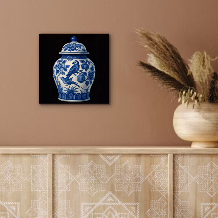 Aluminium schilderij - Pot - Delfts Blauw - Bloemen — 5