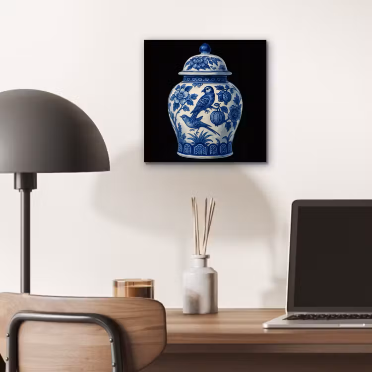 Aluminium schilderij - Pot - Delfts Blauw - Bloemen — 6