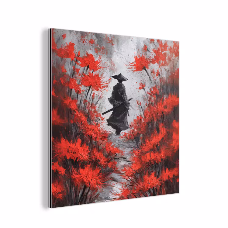 Aluminium schilderij - Rode bloemen - mistig - Man — 1