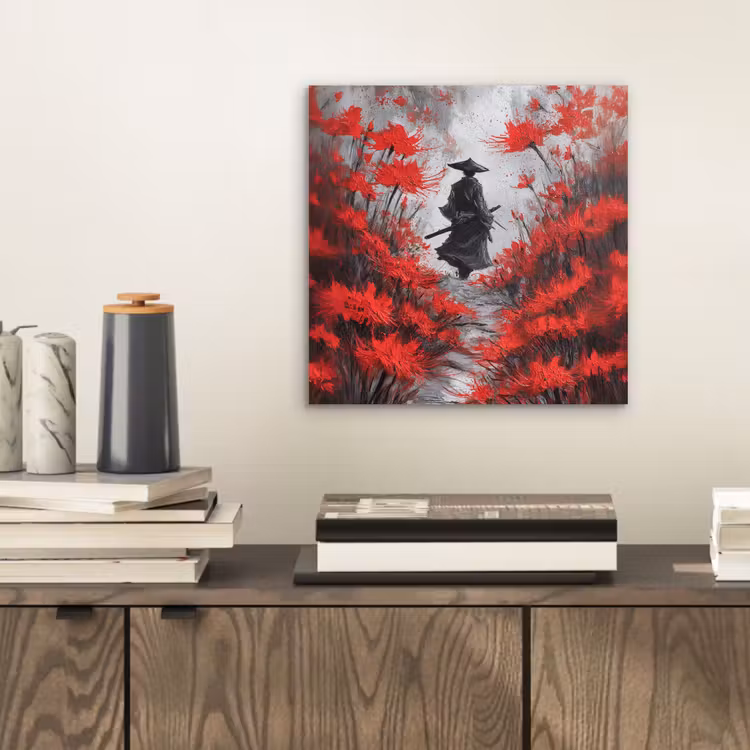 Aluminium schilderij - Rode bloemen - mistig - Man — 2