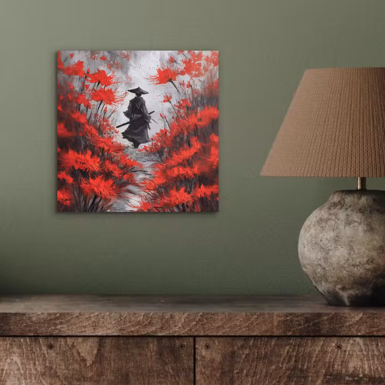 Aluminium schilderij - Rode bloemen - mistig - Man — 3