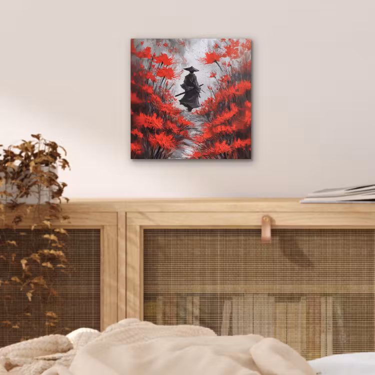 Aluminium schilderij - Rode bloemen - mistig - Man — 4