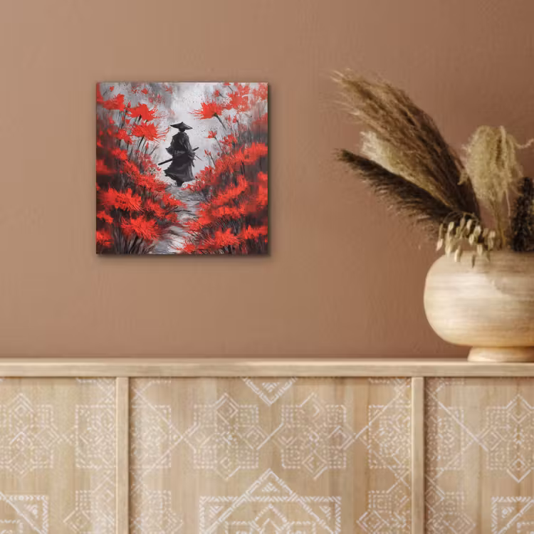Aluminium schilderij - Rode bloemen - mistig - Man — 5