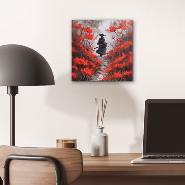 Aluminium schilderij - Rode bloemen - mistig - Man — 6