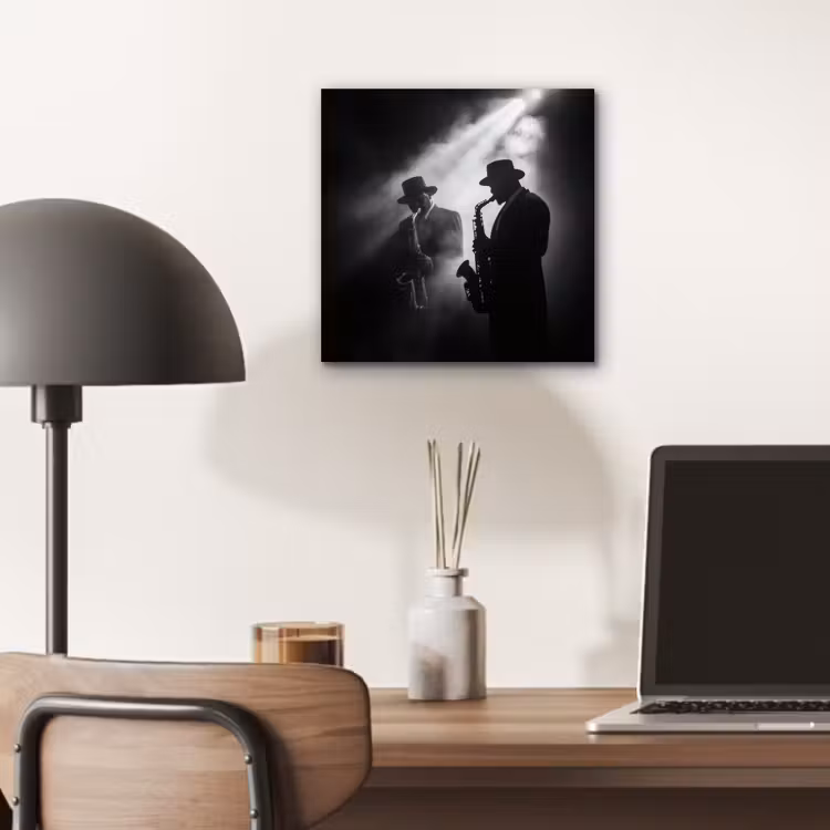 Aluminium schilderij - Saxofonisten - Hoeden - Rook - Licht — 6