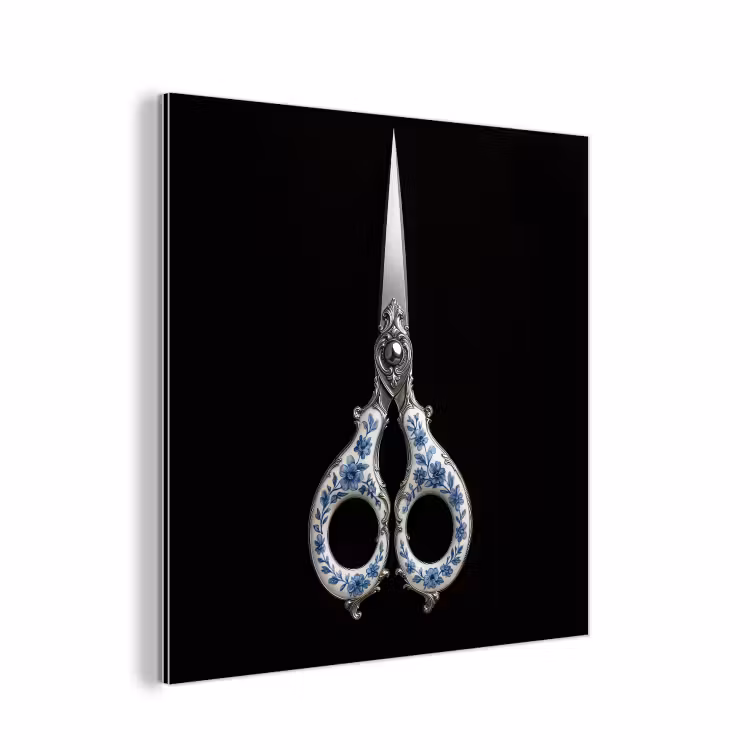 Aluminium schilderij - Schaar - Delfts blauw - Zwart — 1