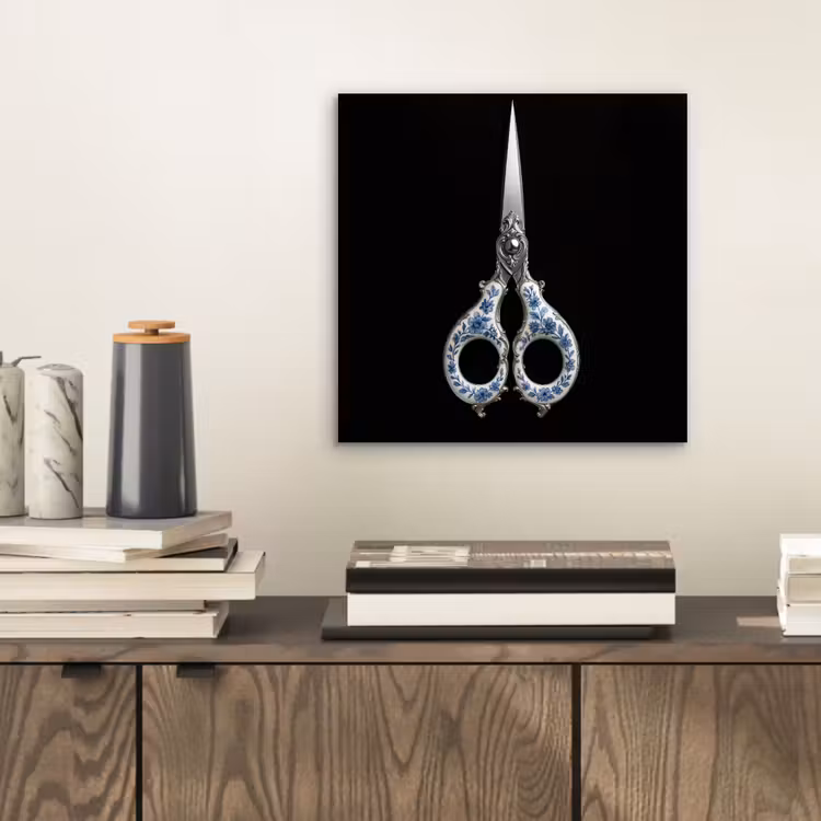 Aluminium schilderij - Schaar - Delfts blauw - Zwart — 2